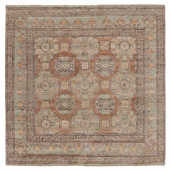 Moderner quadratischer Teppich im Khotan-Stil mit geometrischem Muster von Rug&Kilim, Indien