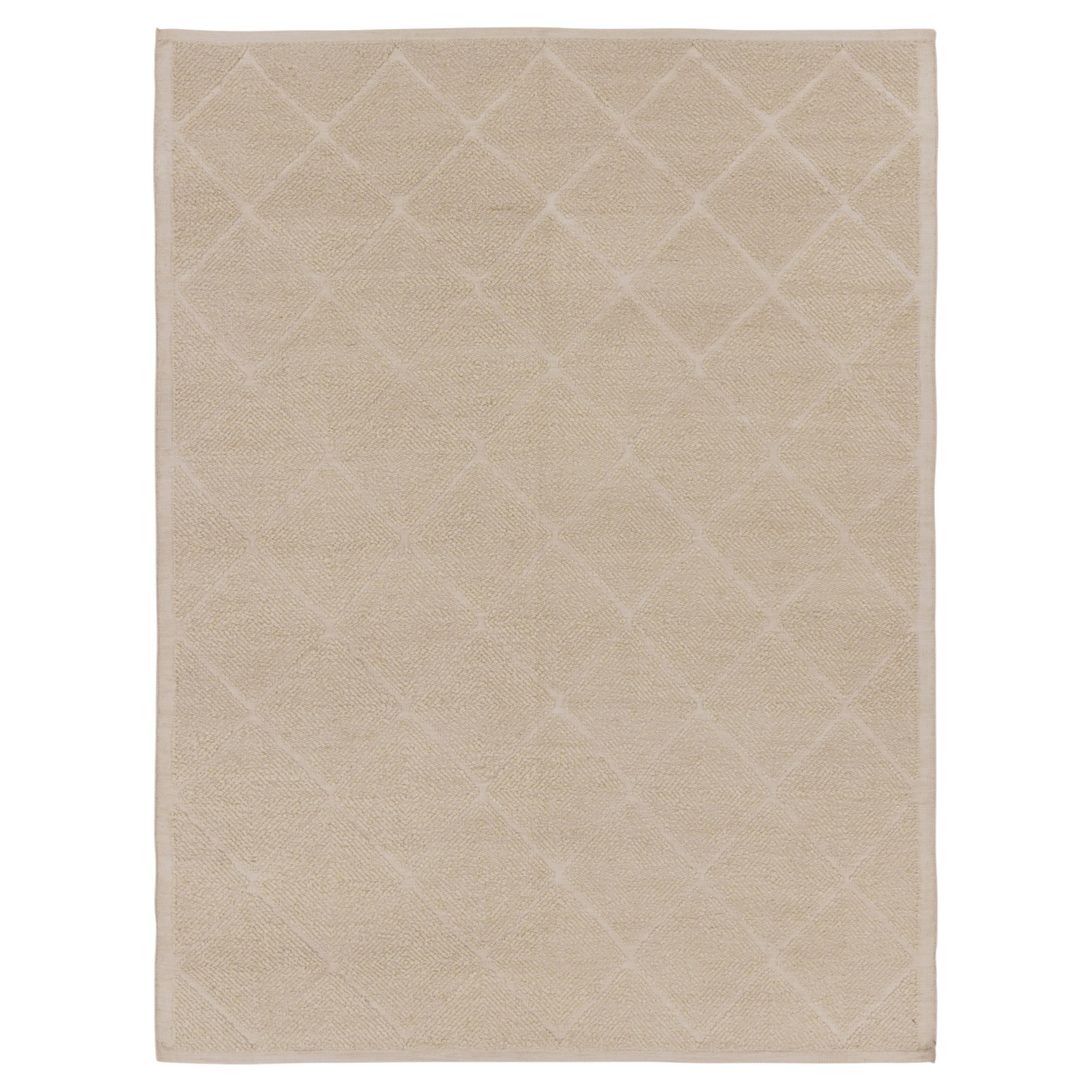 Contemporary Scandinavian Style Wool Rug in Beige by Rug & Kilim, India For Sale