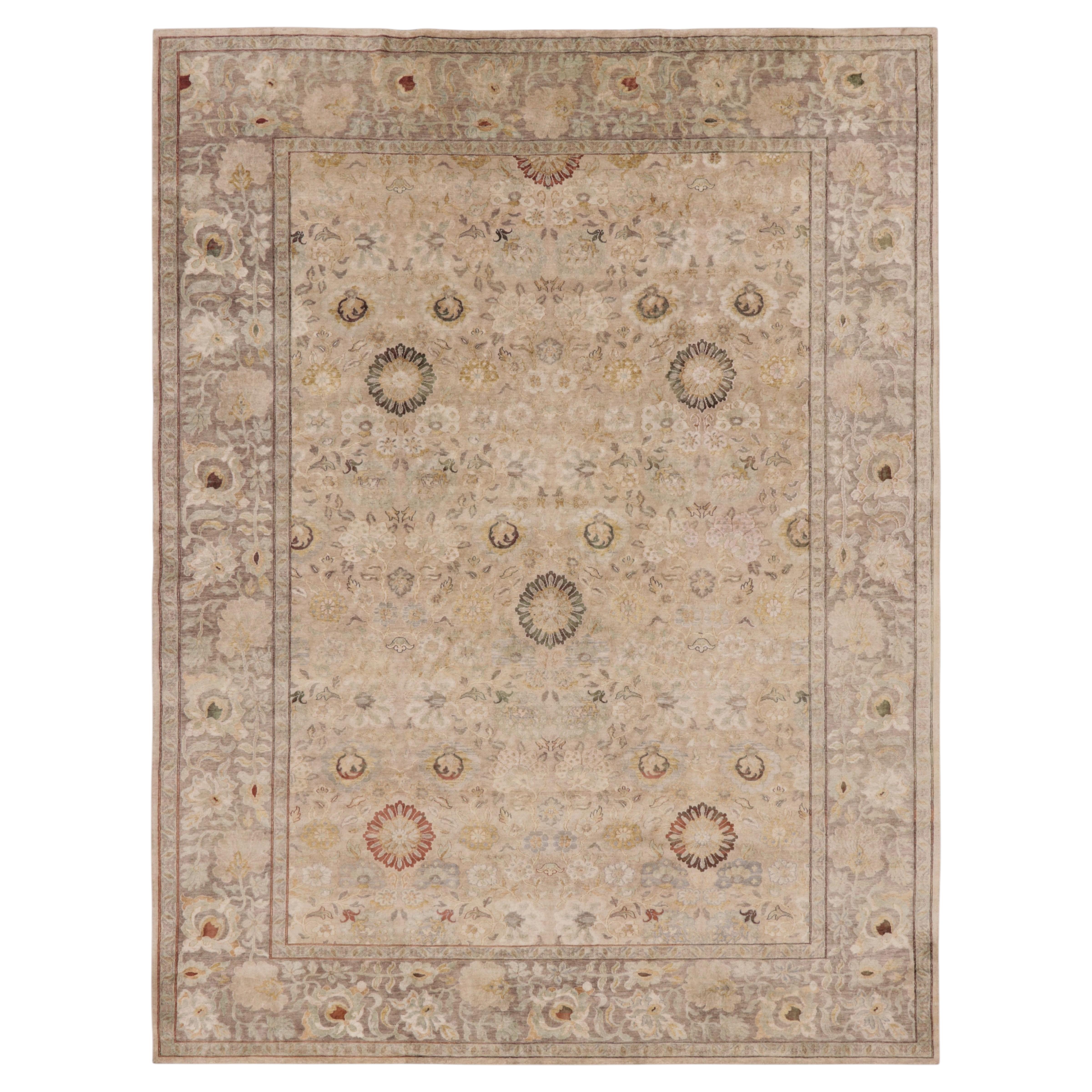 Contemporary Oushak Style Floral Rug in Beige Hues, by Rug & Kilim, India