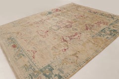 Modern Polonaise Style Natural Silk Rug with Floral Patterns by Rug&Kilim, India
