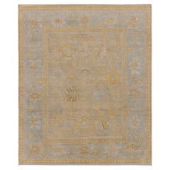 Contemporary Oushak Rug with Floral Design in Gold, by Rug & Kilim, India