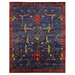 Contemporary Persian Style Floral Natural Silk Rug by Rug & Kilim, India