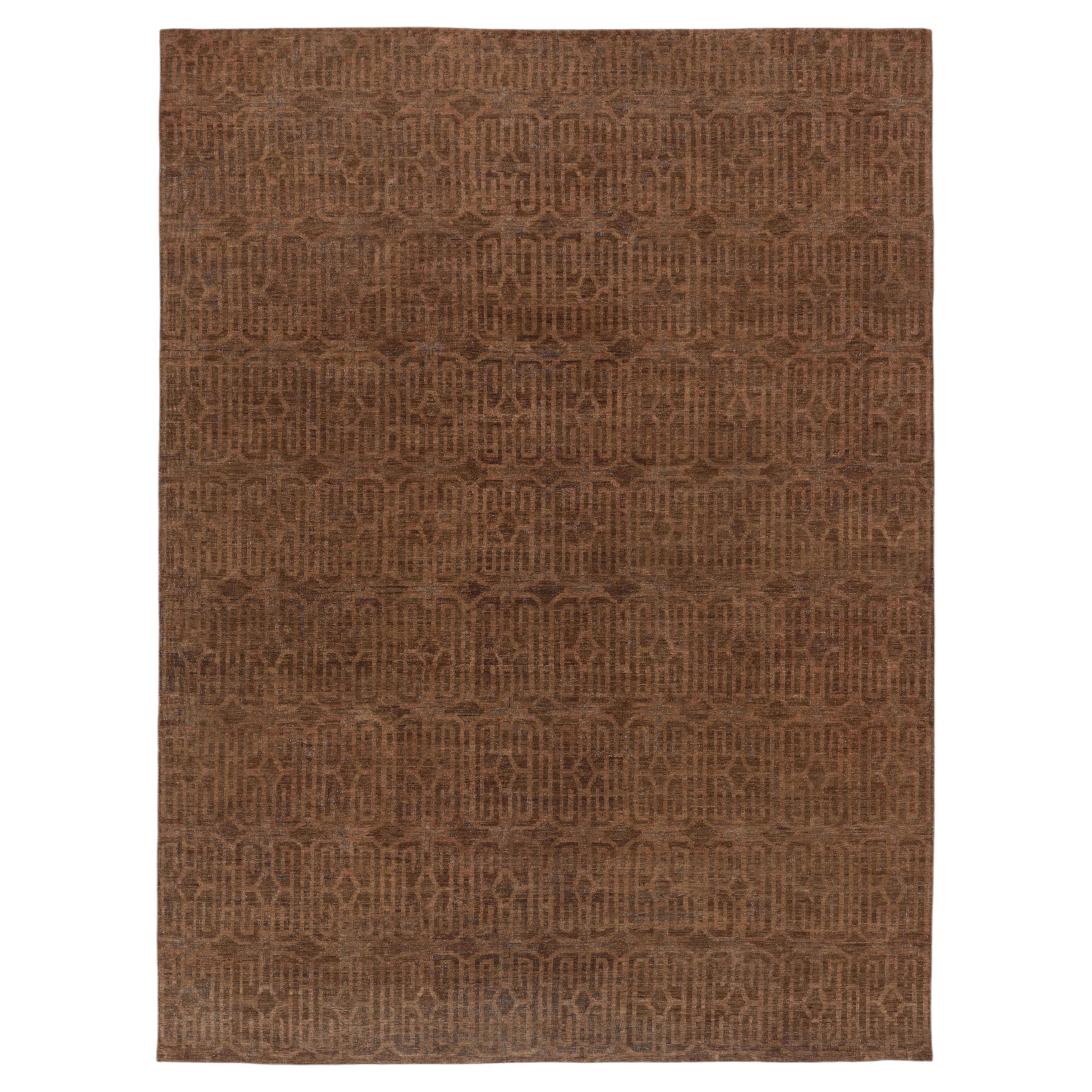 Contemporary Geometric Chestnut Brown Wool Rug by Rug & Kilim, India