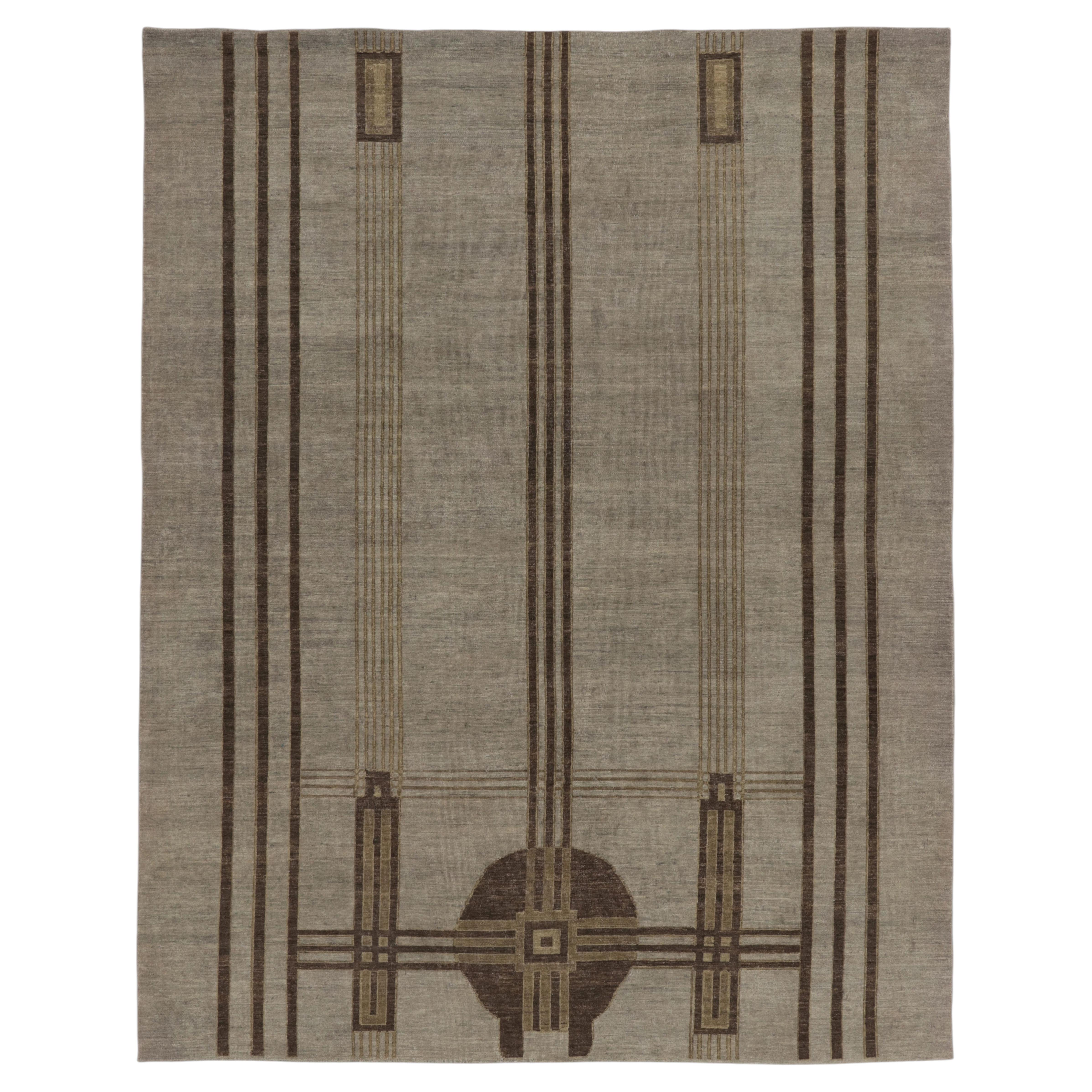 Alfombra de lana con motivos geométricos de estilo Art Déco contemporáneo, de Rug & Kilim, India