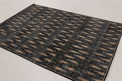 Contemporary Block Print Blue & Brown Natural Silk Rug by Rug & Kilim, India