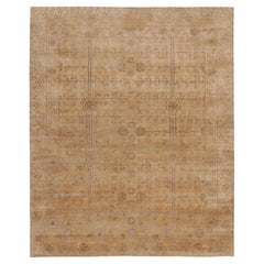 Contemporary Floral Natural Silk Rug in Beige by Rug & Kilim, India