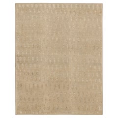 Moderner Beigefarbener Seidenteppich mit Blumenmuster im Blockdruck-Stil von Rug & Kilim, Indien