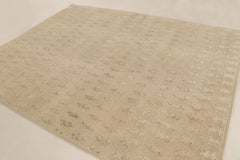 Moderner Beigefarbener Seidenteppich mit Blumenmuster im Blockdruck-Stil von Rug & Kilim, Indien