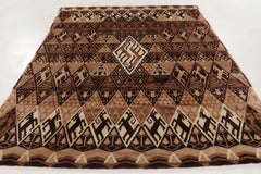 Vintage French Geometric Brown & Beige Wool Pictorial Rug by Rug & Kilim, France