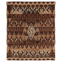 Contemporary French Geometric Brown & Beige Wool Pictorial Rug by Rug & Kilim