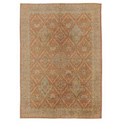 Antique Hooked Floral Medallion Wool Rug in Coral & Ivory, by Rug & Kilim
