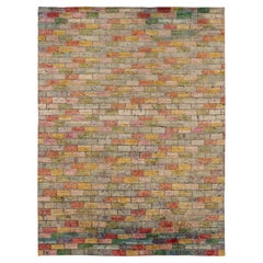 Moderner geometrischer, mehrfarbiger Wollteppich von Rug & Kilim, Indien