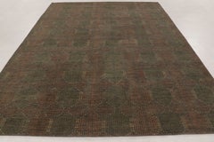 Contemporary Geometric Wool Rug in Green & Brown by Rug & Kilim, India