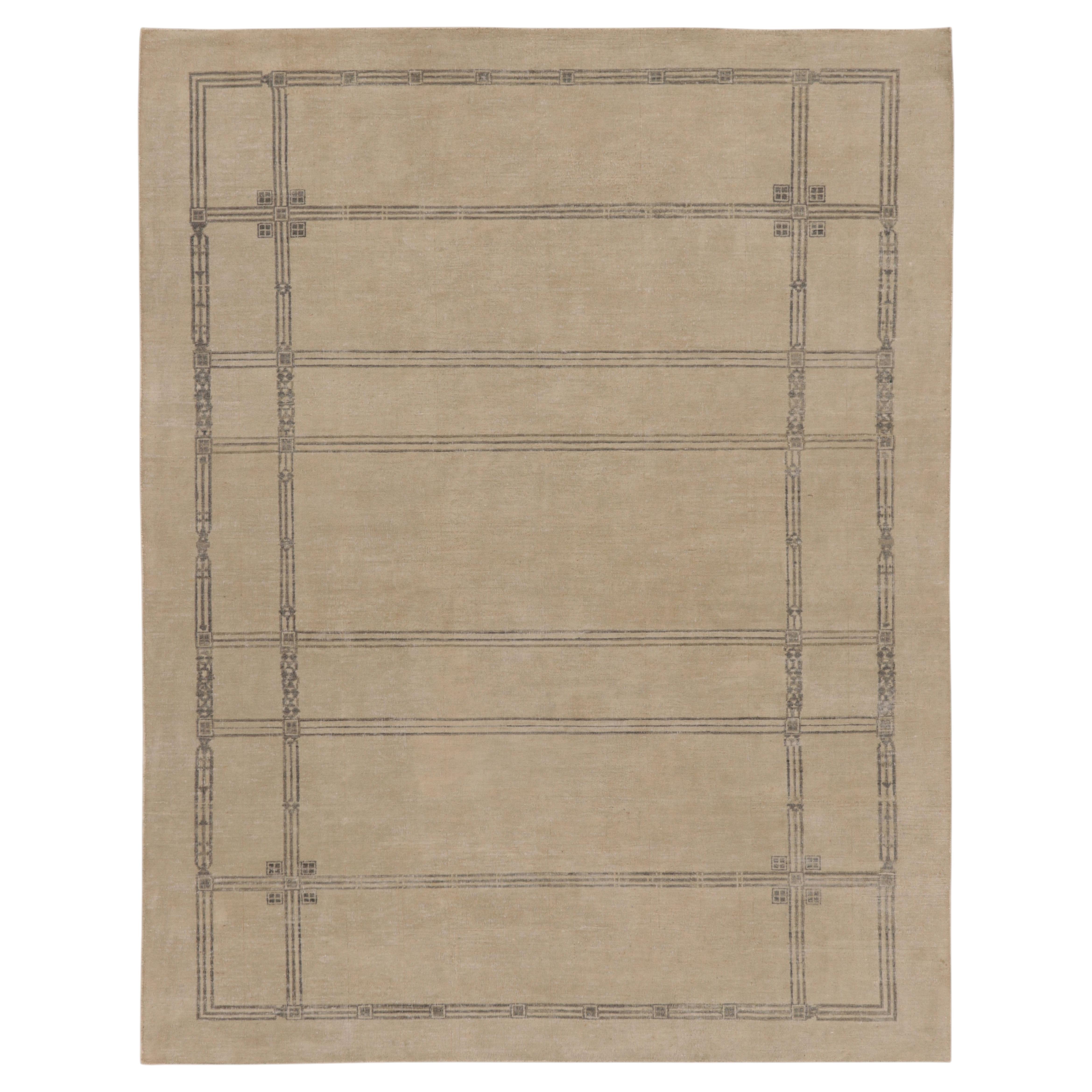 Contemporary Art Deco Style Wool Rug in Beige & Gray by Rug & Kilim, India