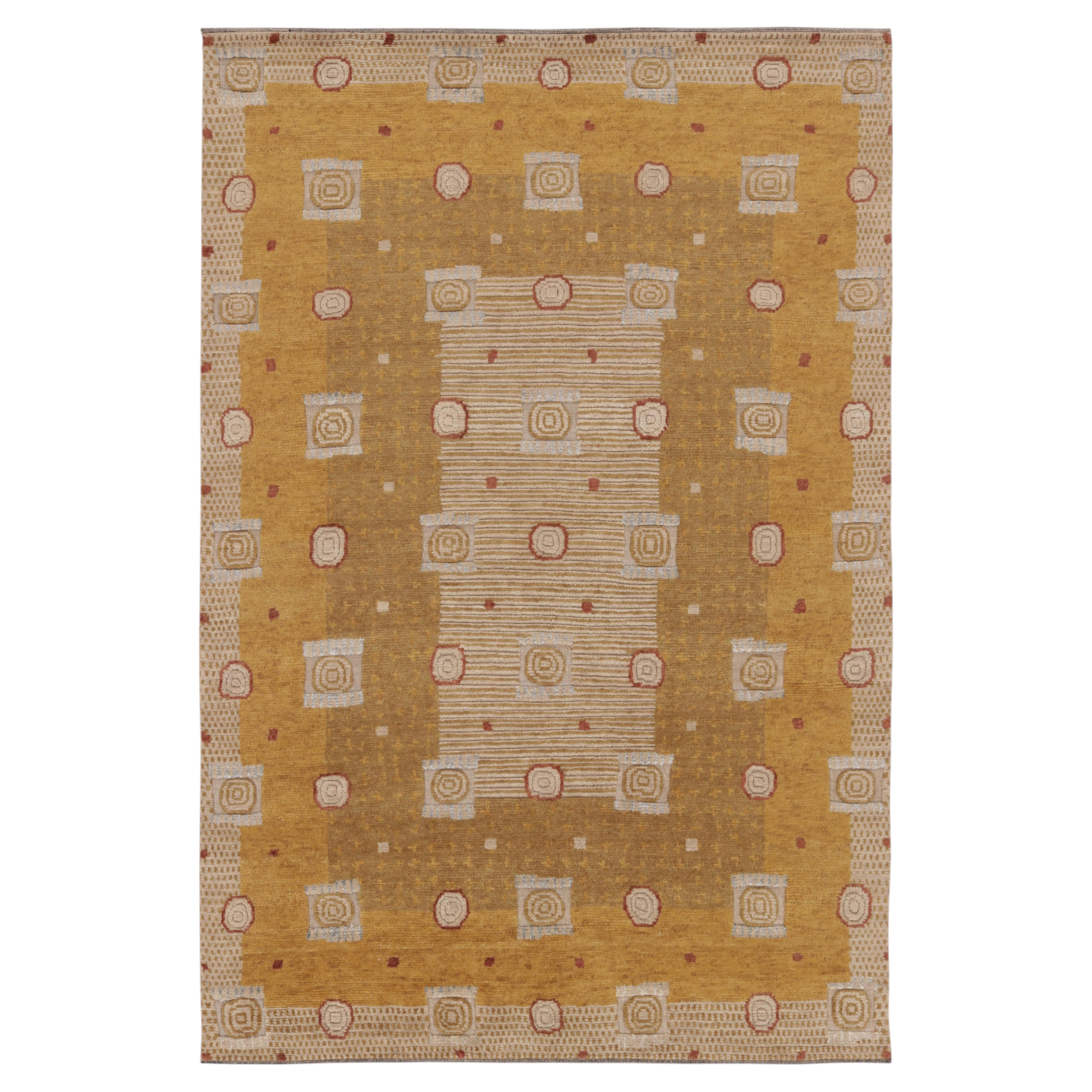 Tappeto in lana dorata con motivi geometrici in stile Art Déco contemporaneo, di Rug & Kilim, India