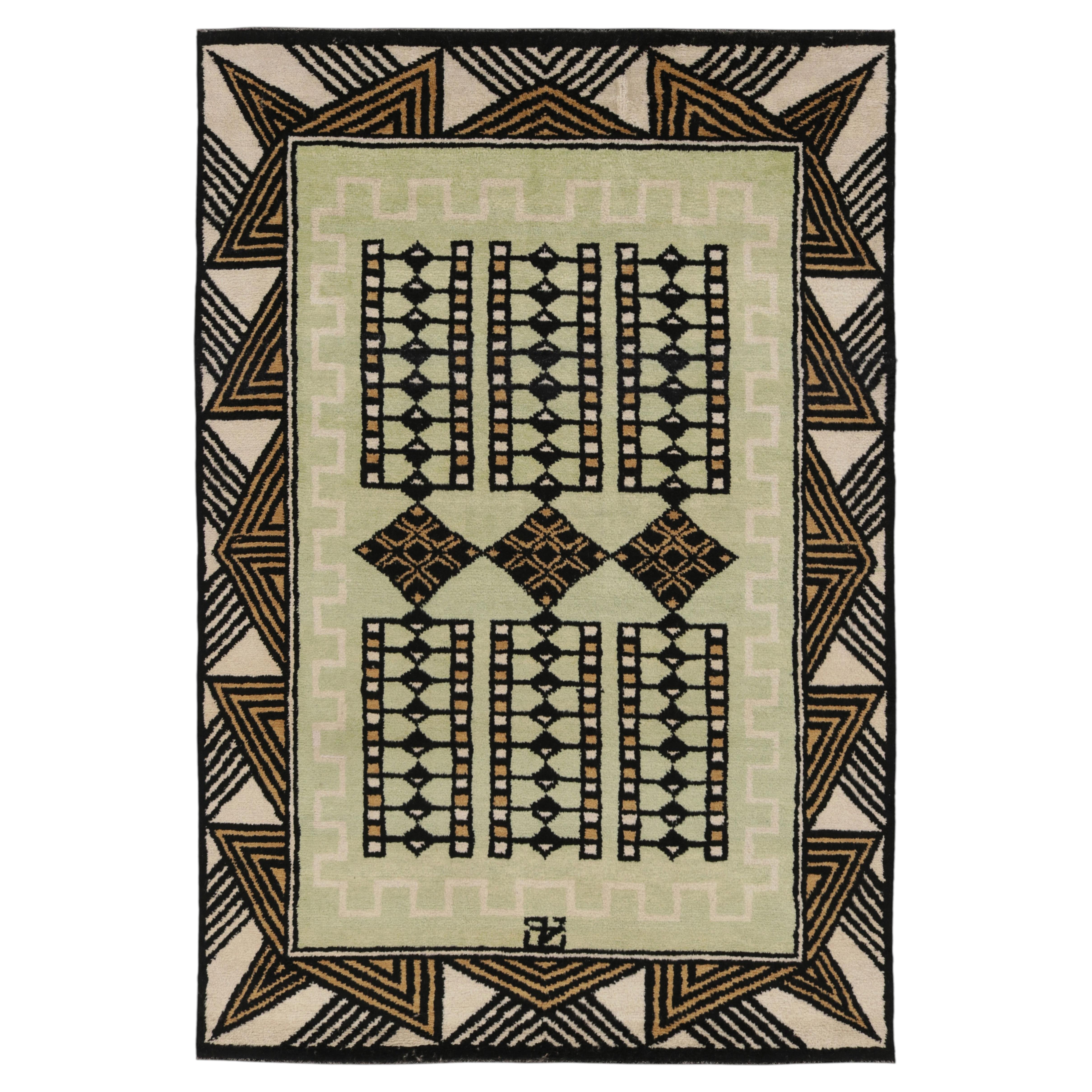 Moderner Wollteppich im Art-Déco-Stil in Beige und Schwarz, von Rug & Kilim, Indien