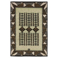 Contemporary Art Deco Style Wool Rug in Beige & Black, by Rug & Kilim, India