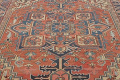 Antique Persian Heriz Rug with Geometric Medallion in Red & Blue - Rug & Kilim