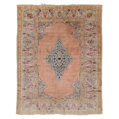 Antique Tabriz in Pink with Geometric Medallion & Florals - Rug & Kilim