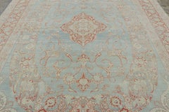 Antique Floral Rug with Sky Blue Field and Coral Medallion - Rug & Kilim
