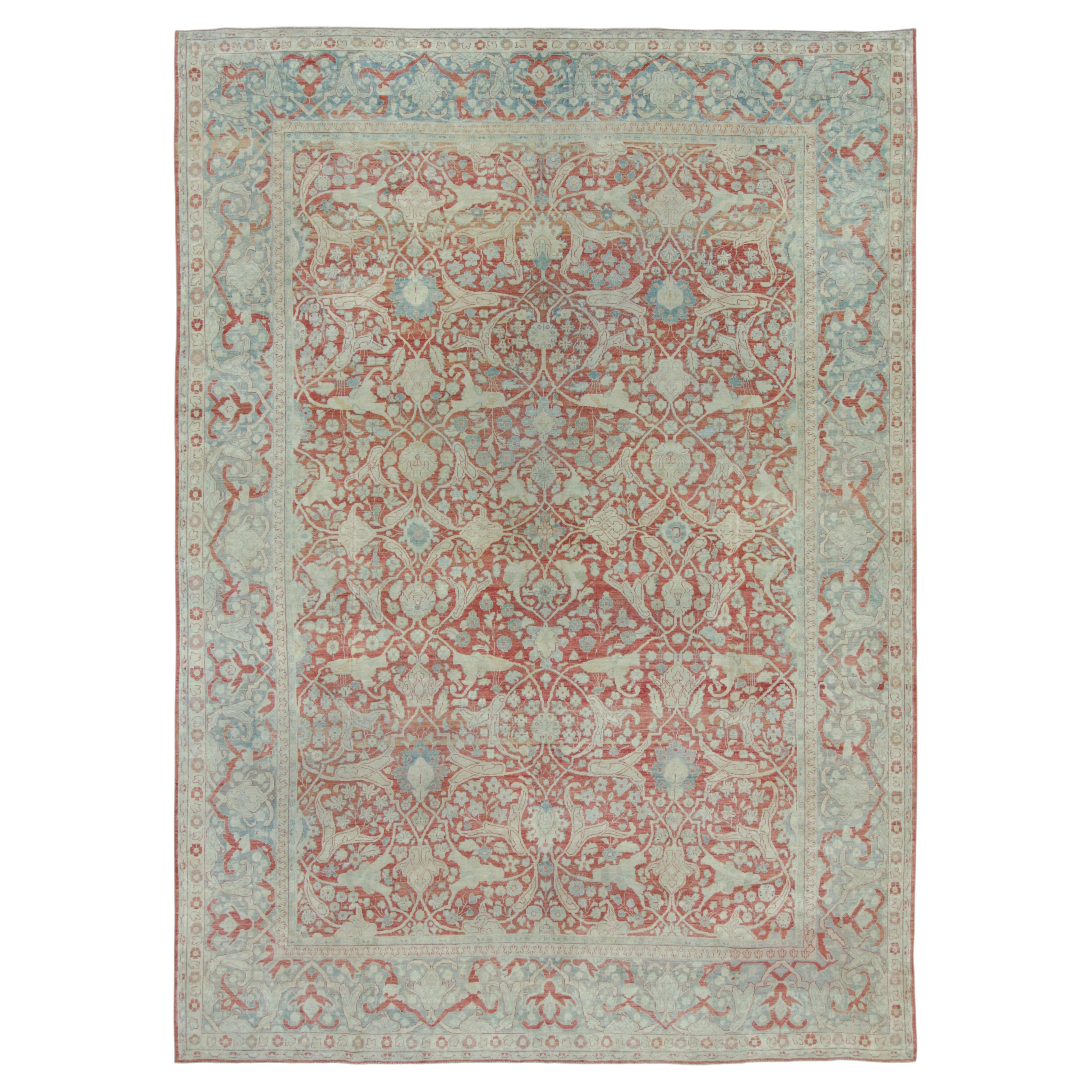 Antique Tabriz Rug with Floral Patterns in Red and Blue Tones Rug & Kilim