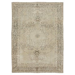 Antique Kerman Rug in Tonal Beige with Floral Patterns - Rug & Kilim