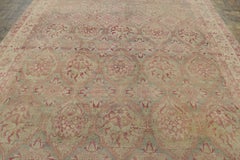 Antique Distressed Kerman Rug, Floral Lattice in Red & Beige Tones - Rug & Kilim