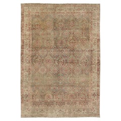 Antique Distressed Kerman Rug, Floral Lattice in Red & Beige Tones - Rug & Kilim