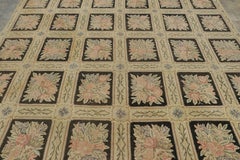 Antique Hooked Rug in Gold with Floral Garden Lattice Design - Rug & Kilim
