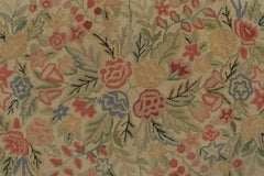 Antique Hooked Rug with Oval Floral Medallion & Botanical Border - Rug & Kilim