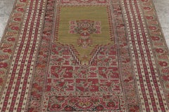 Vintage Turkish Anatolian Prayer Rug with Olive Green Mihrab Design Rug & Kilim