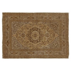 Antique Persian Tabriz Rug with Gold & Brown Floral Medallion - Rug & Kilim