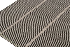 Rug & Kilim’s Contemporary Kilim Rug in Black, Beige and Green Stripes