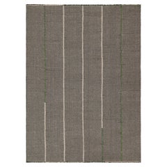 Rug & Kilim’s Contemporary Kilim Rug in Black, Beige and Green Stripes