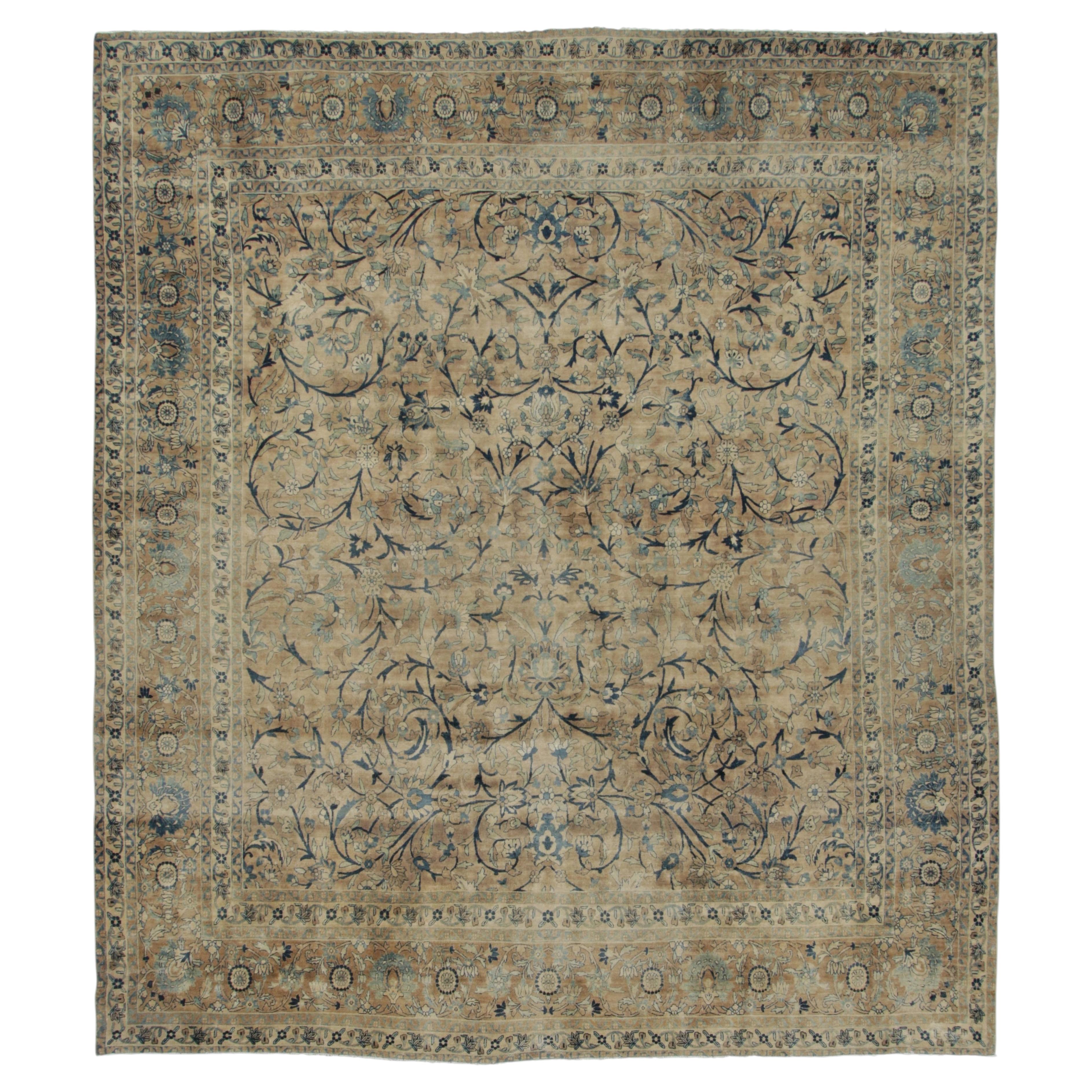 Oversized Antique Kerman Rug with Distressed Floral Design - Rug & Kilim