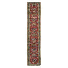 Antique Heriz Runner in Red with Polychromatic Classic Medallions - Rug & Kilim