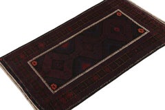 Rug & Kilim’s Baluch Runner Rug with Black, Burgundy and Blue Geometric Patterns
