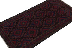 Rug & Kilim’s Baluch Runner Rug with Black, Burgundy and Blue Geometric Patterns