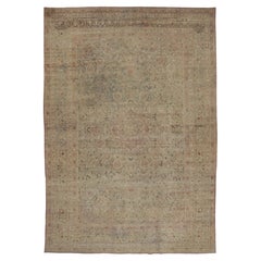 Oversized Antique Mashad Rug in Gold with Floral Medallion - Rug & Kilim