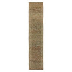 Antique Distressed Bidjar Runner with Floral Geometric Pattern - Rug & Kilim