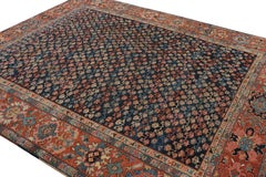 Antique Bakshaish Rug in Navy Blue with Floral Patterns from Rug & Kilim