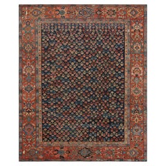 Antique Bakshaish Rug in Navy Blue with Floral Patterns from Rug & Kilim