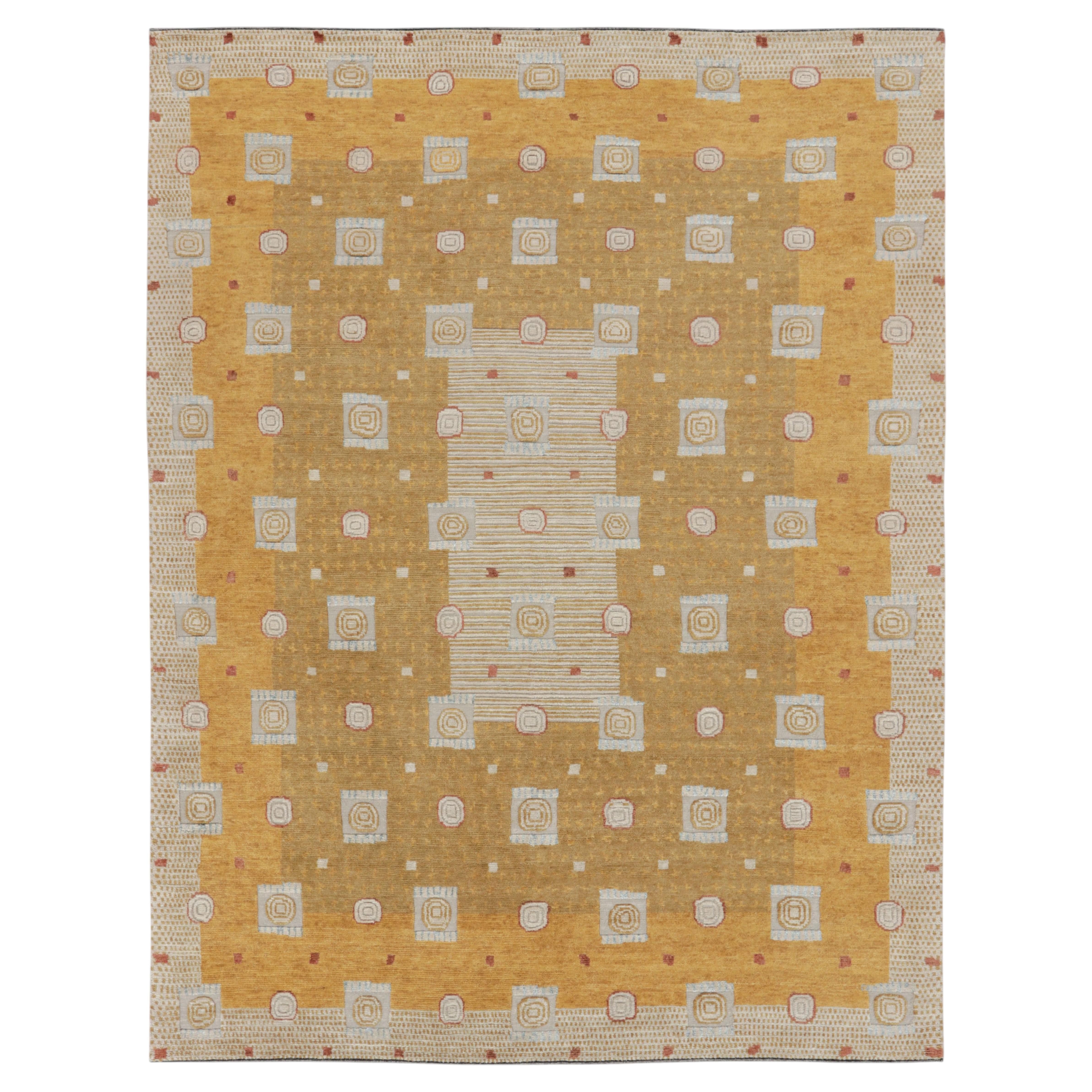 Tappeto in lana dorata, seta sari e seta naturale in stile Deco svedese di Rug & Kilim