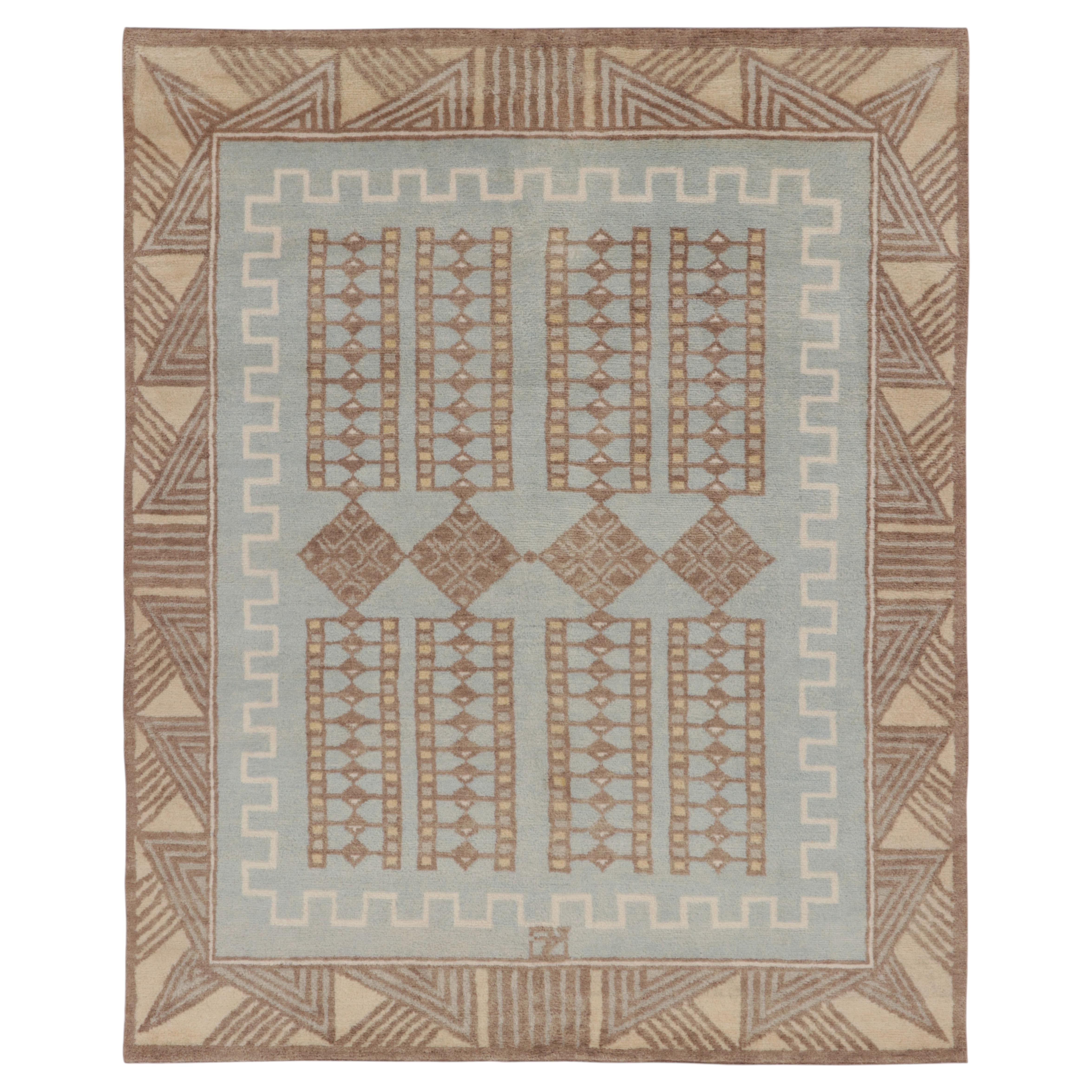 Alfombra de lana con motivos geométricos de estilo Art Déco contemporáneo, de Rug & Kilim India