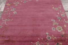 Chinese Art Deco Style Square Floral Pink & Cream Wool Rug by Rug & Kilim