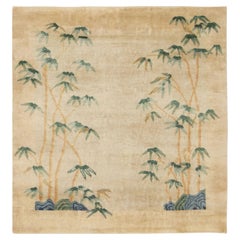 Contemporary Chinese Deco Style Square Beige & Green Wool Rug by Rug & Kilim