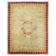 Antique Savonnerie Floral Wool Rug in Beige & Pink by Rug & Kilim, 1920-1929