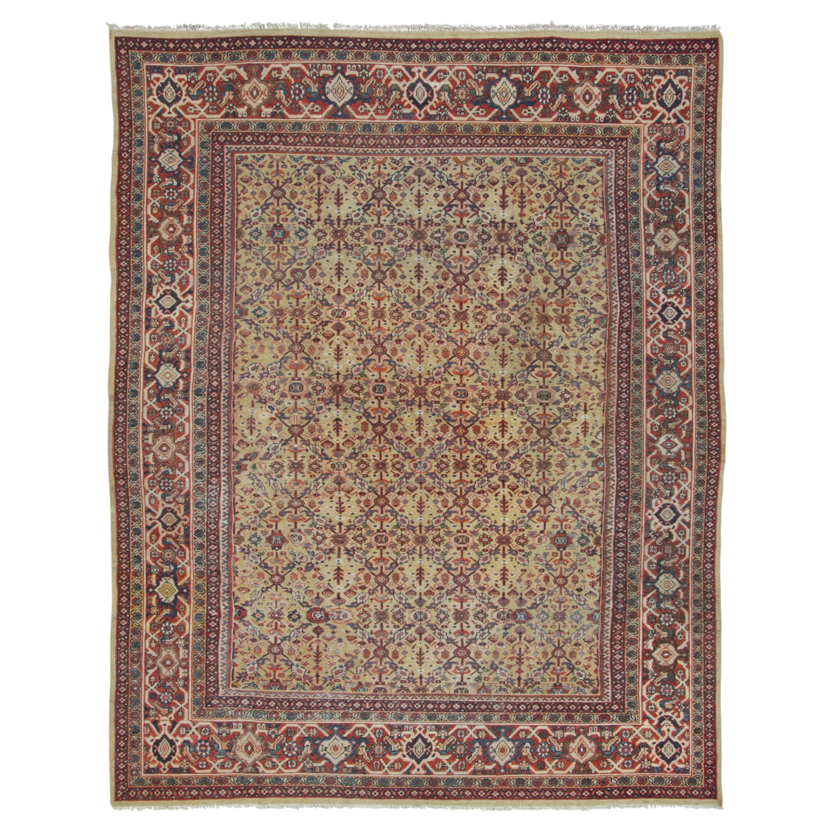Antique Mahal Rug with Bold Floral Geometry in Multicolour - Rug & Kilim
