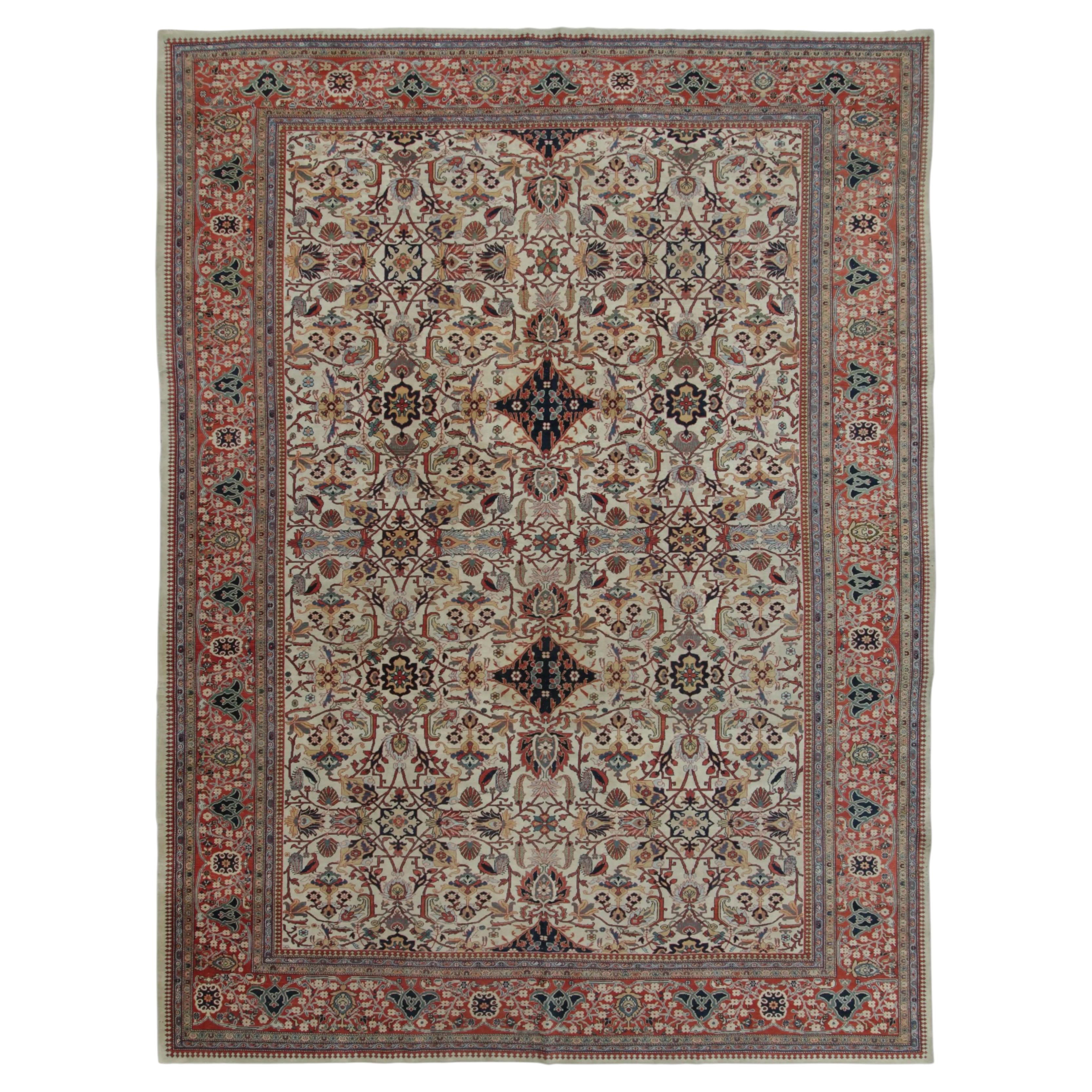 Antique Farahan Rug, Cream and Terracotta Floral Trellis - Rug & Kilim For Sale