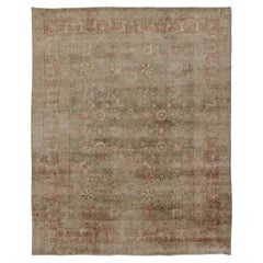 Vintage Persian Tabriz Rug, Sage Green & Rose Floral Pattern - Rug & Kilim